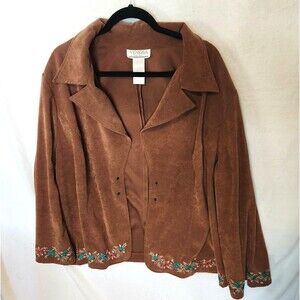 Vintage Y2K Venezia Women's Sz 20 Faux Suede Brown Lace Up Embroidered Jacket